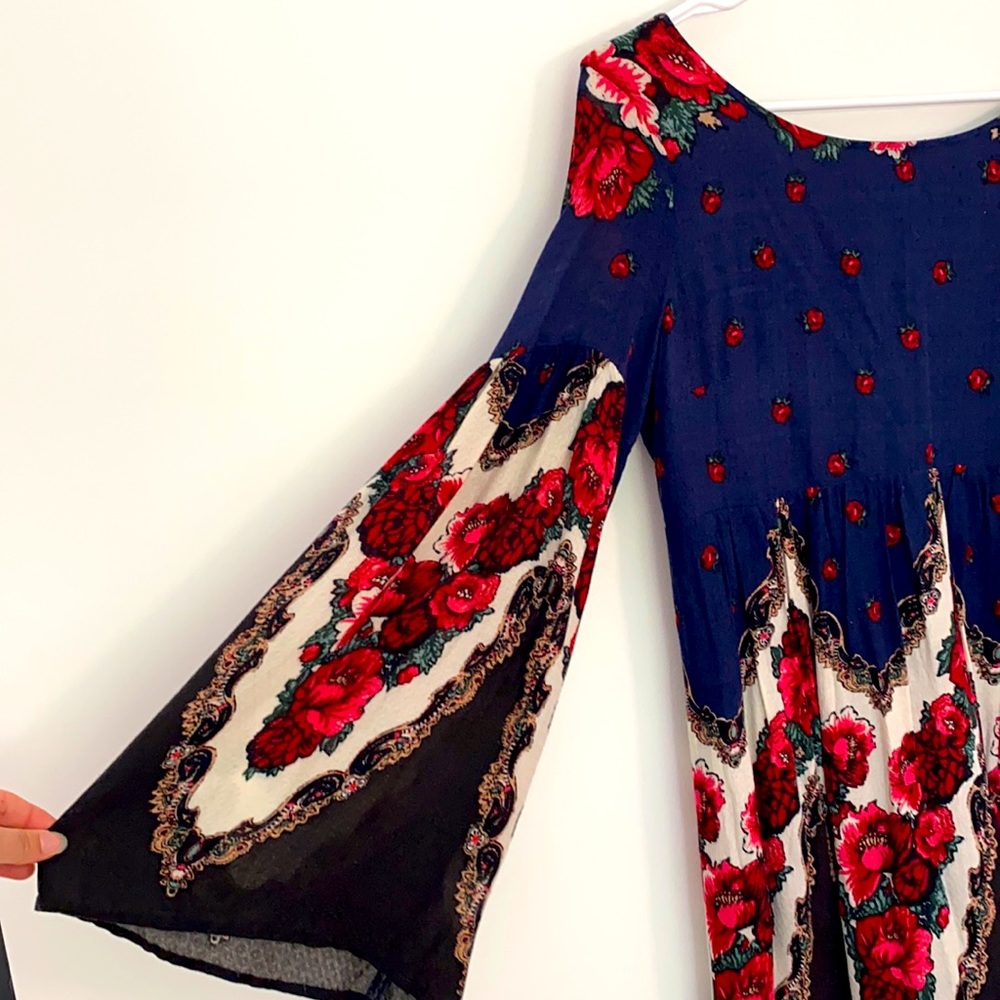 Free People size S tunic dress bell sleeve paisley